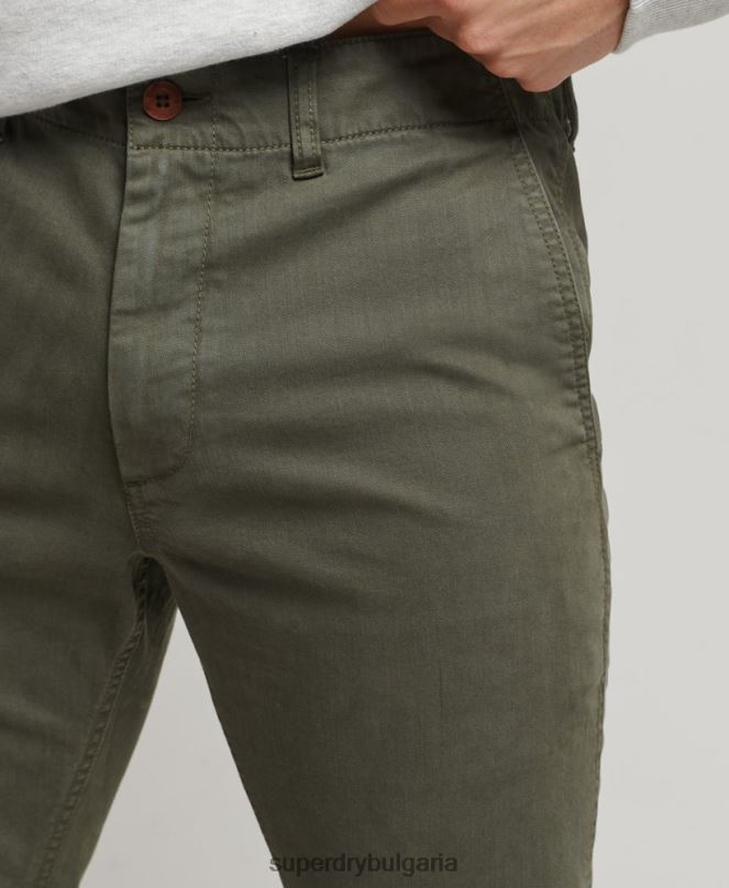 Superdry облекло N00H6464 зелено мъже офицерски тънки чино панталони