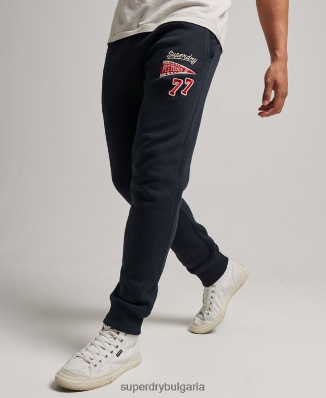 Superdry облекло N00H6496 военноморски флот мъже тънки джогинг с маншети с лого на колежа