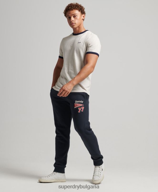 Superdry облекло N00H6496 военноморски флот мъже тънки джогинг с маншети с лого на колежа