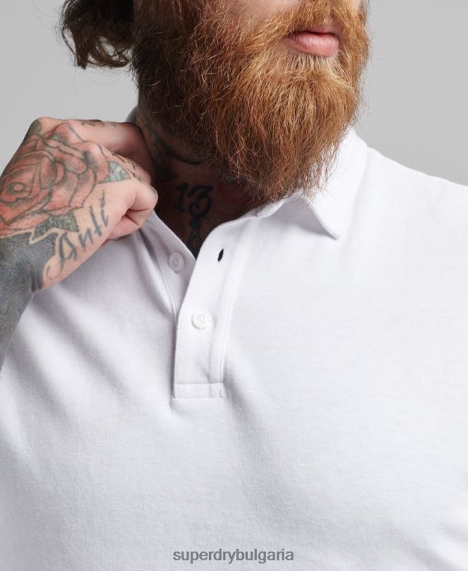 Superdry облекло N00H6360 бяло мъже поло тениска от памучно трико с дълъг ръкав