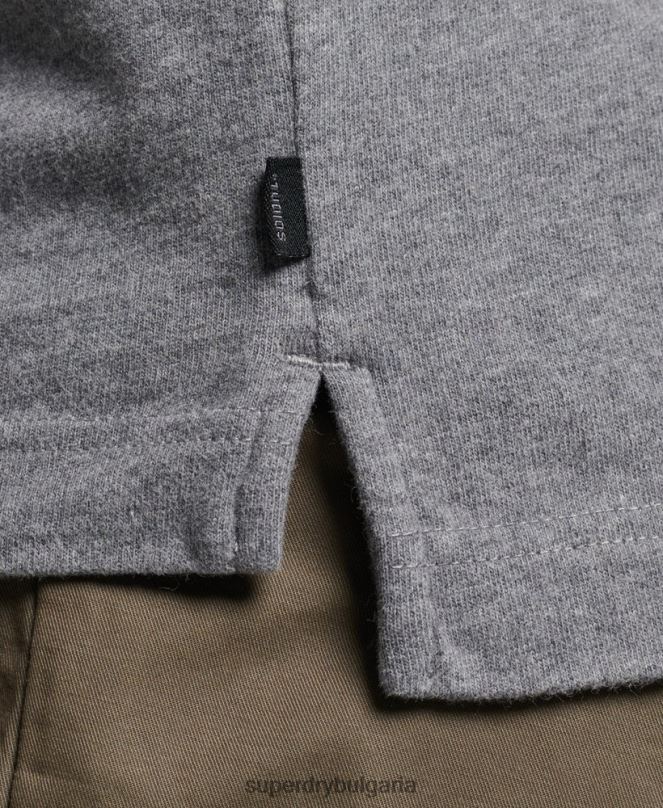 Superdry облекло N00H6394 тъмно сив мъже поло тениска от памучно трико с дълъг ръкав