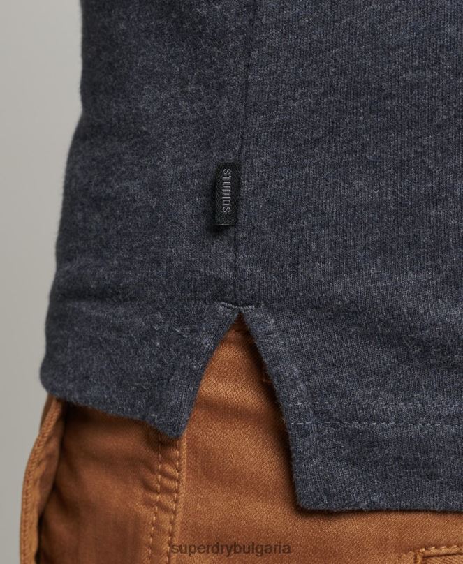 Superdry облекло N00H6448 военноморски флот мъже поло тениска от памучно трико с дълъг ръкав