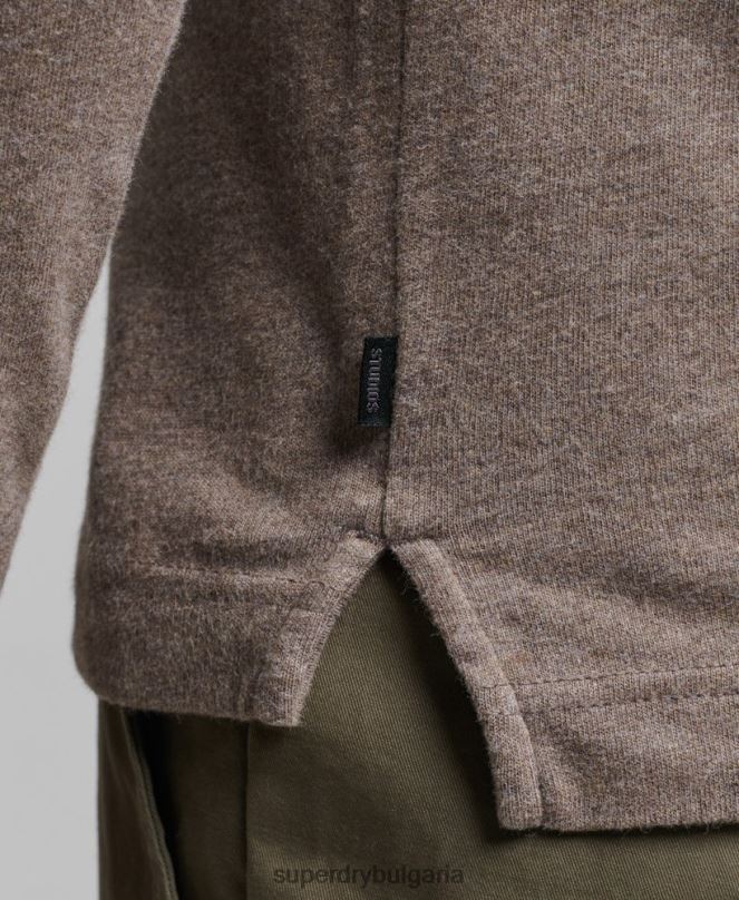Superdry облекло N00H6451 кафяво мъже поло тениска от памучно трико с дълъг ръкав