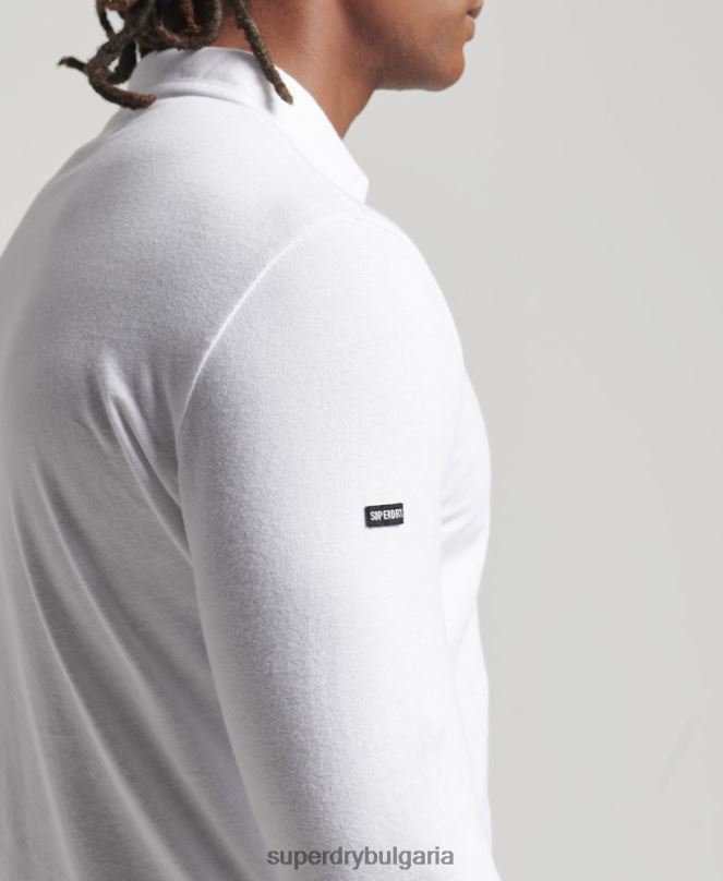 Superdry облекло N00H6461 бяло мъже Поло тениска с дълъг ръкав от органичен памук Studios