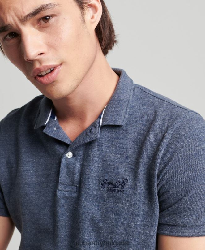 Superdry облекло N00H6481 военноморски флот мъже класическа поло тениска от органичен памук