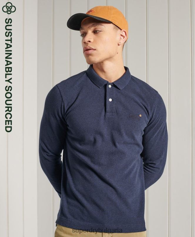 Superdry облекло N00H6492 военноморски флот мъже класическа поло тениска от органичен памук