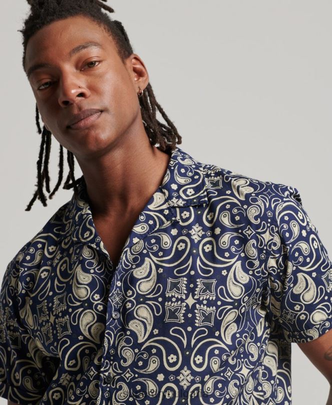 Superdry облекло N00H123 военноморски флот мъже риза с отворена яка