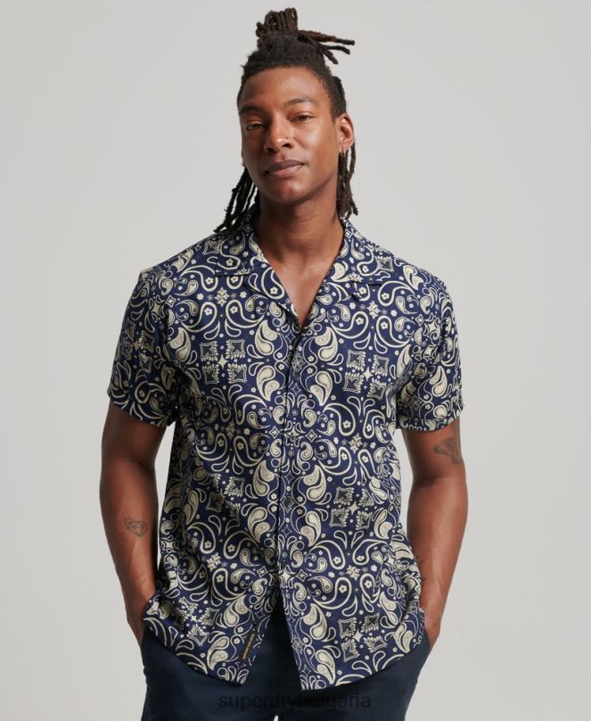Superdry облекло N00H123 военноморски флот мъже риза с отворена яка