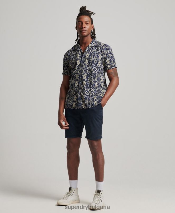 Superdry облекло N00H123 военноморски флот мъже риза с отворена яка