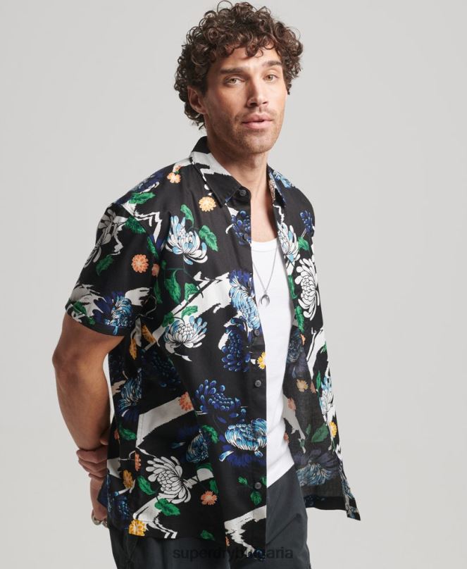 Superdry облекло N00H124 черен мъже хавайска риза с къс ръкав