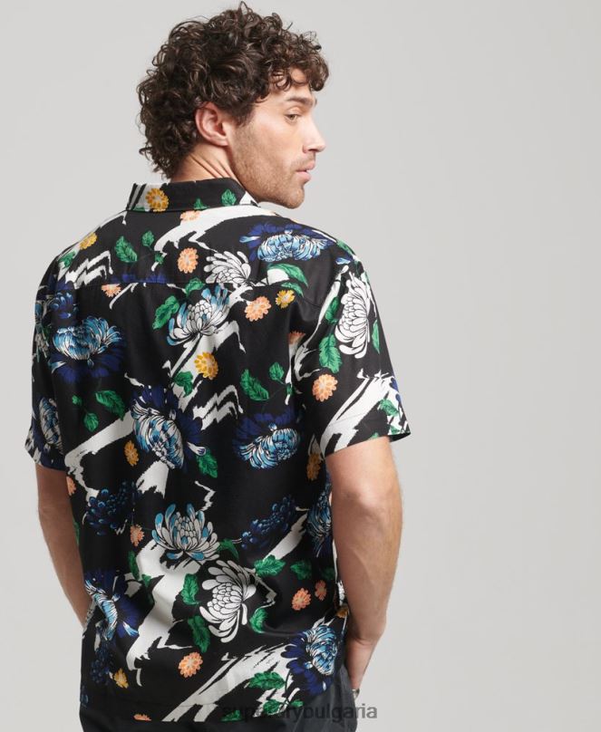 Superdry облекло N00H124 черен мъже хавайска риза с къс ръкав