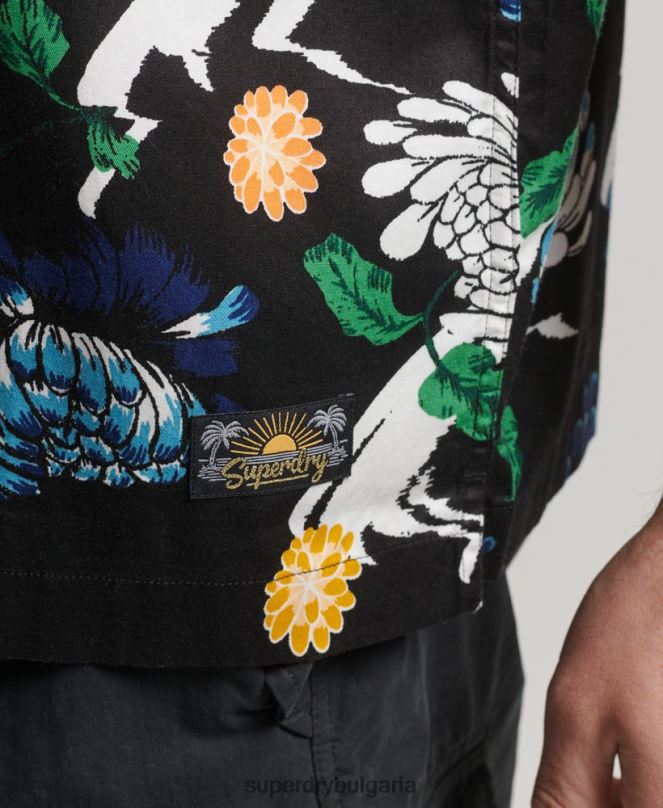 Superdry облекло N00H124 черен мъже хавайска риза с къс ръкав