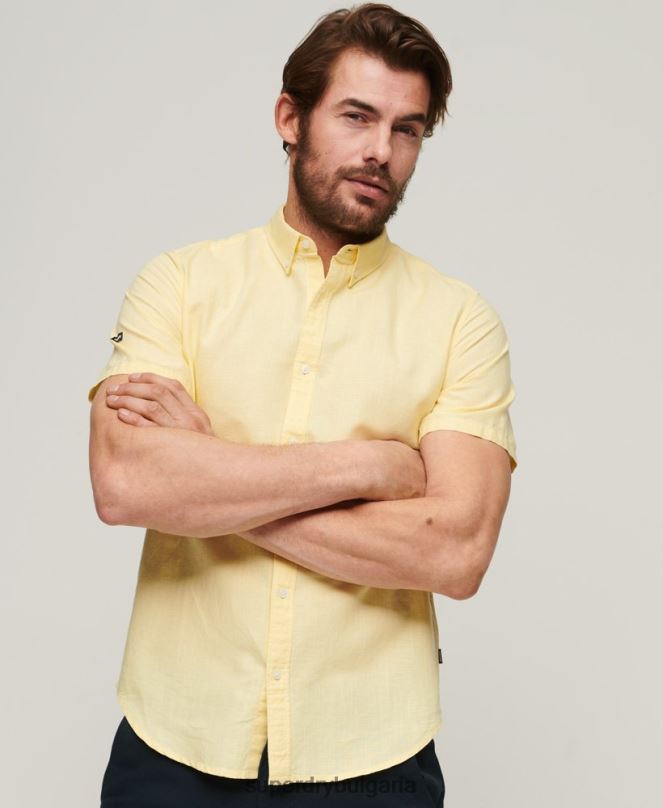 Superdry облекло N00H125 жълто мъже риза с къс ръкав от органичен памук