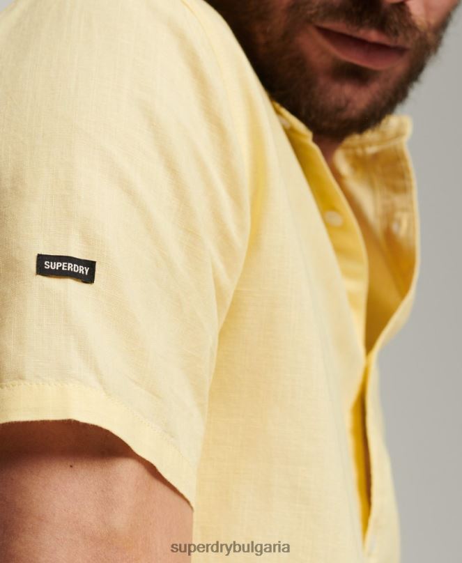 Superdry облекло N00H125 жълто мъже риза с къс ръкав от органичен памук