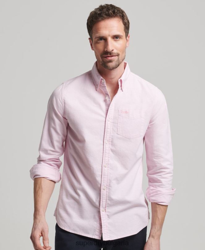 Superdry облекло N00H126 розово мъже изпрана оксфордска риза
