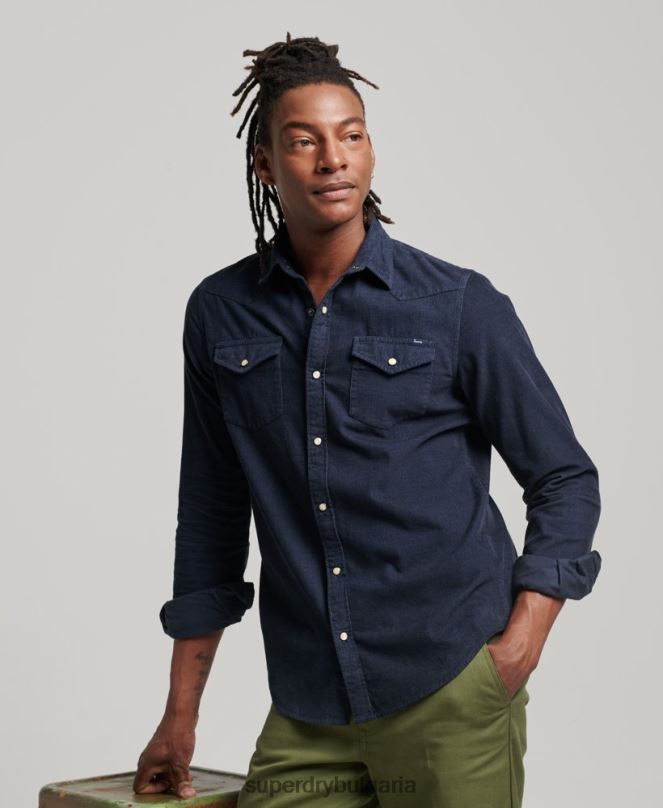 Superdry облекло N00H128 военноморски флот мъже реколта риза тип western