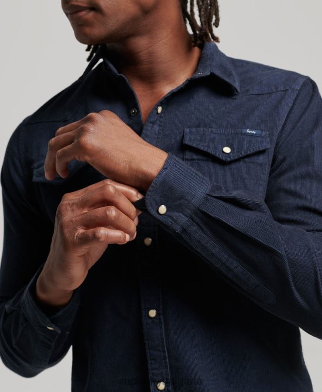 Superdry облекло N00H128 военноморски флот мъже реколта риза тип western