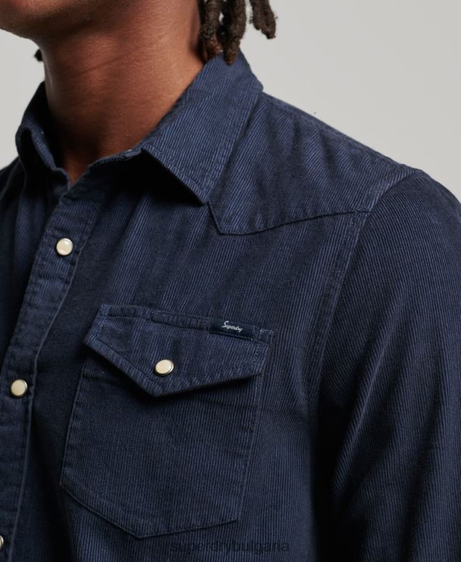 Superdry облекло N00H128 военноморски флот мъже реколта риза тип western