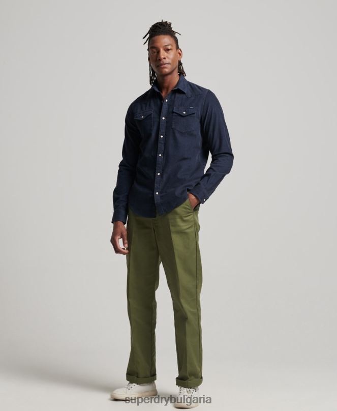 Superdry облекло N00H128 военноморски флот мъже реколта риза тип western