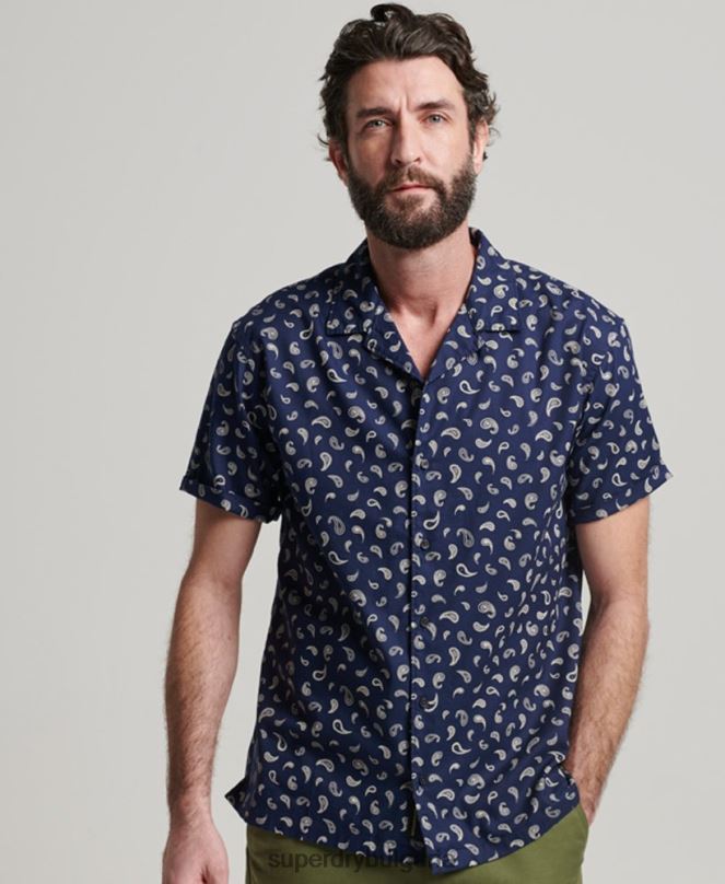 Superdry облекло N00H130 военноморски флот мъже риза с отворена яка