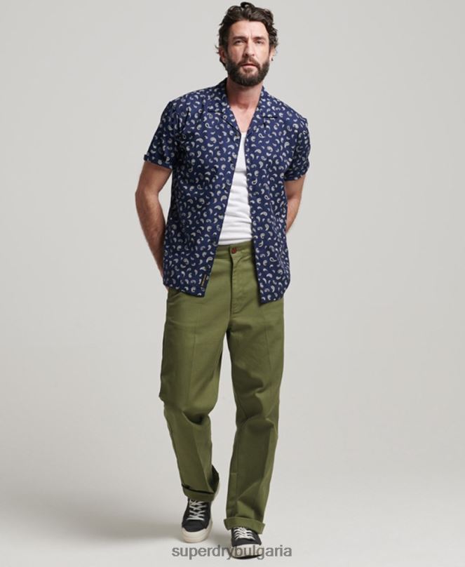 Superdry облекло N00H130 военноморски флот мъже риза с отворена яка