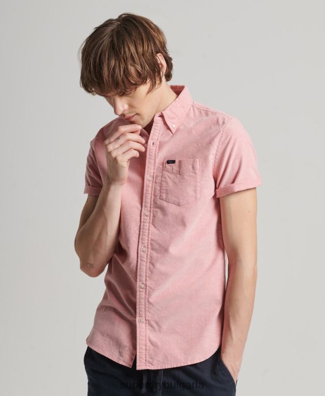 Superdry облекло N00H131 червен мъже оксфордска риза с къс ръкав
