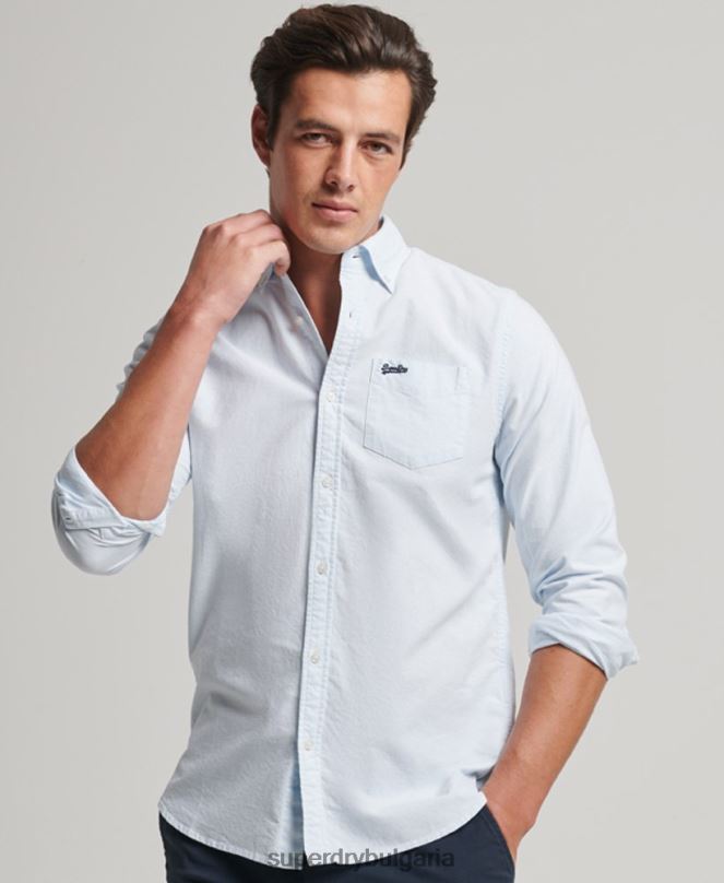 Superdry облекло N00H132 светло синьо мъже изпрана оксфордска риза