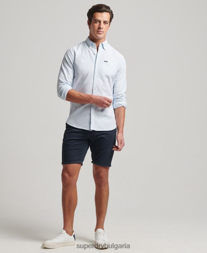 Superdry облекло N00H132 светло синьо мъже изпрана оксфордска риза