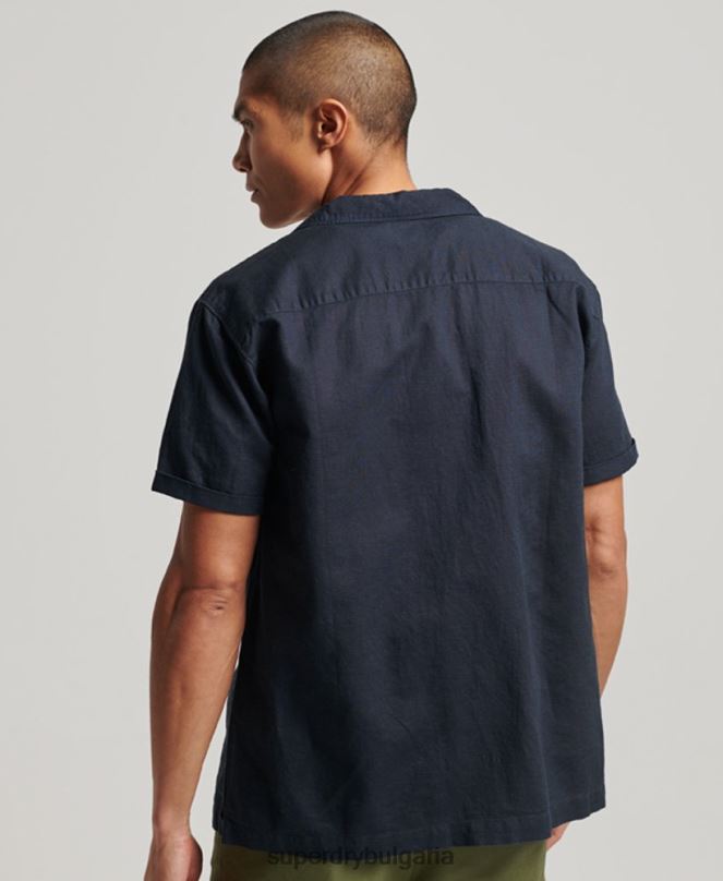 Superdry облекло N00H135 военноморски флот мъже курортна риза с къс ръкав