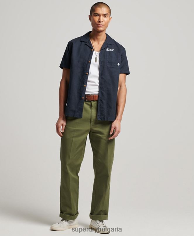 Superdry облекло N00H135 военноморски флот мъже курортна риза с къс ръкав