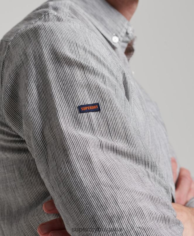 Superdry облекло N00H136 светло сив мъже Риза с копчета от органичен памук Studios