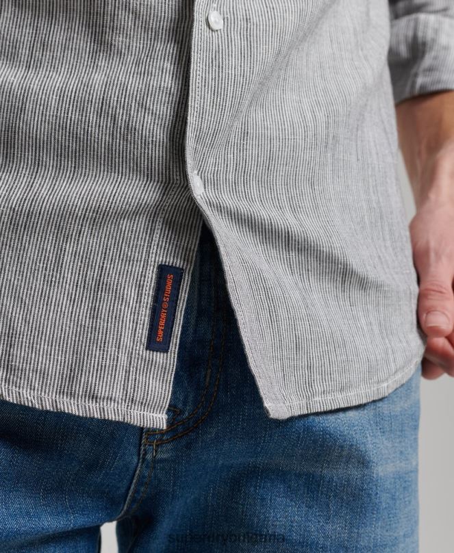 Superdry облекло N00H136 светло сив мъже Риза с копчета от органичен памук Studios