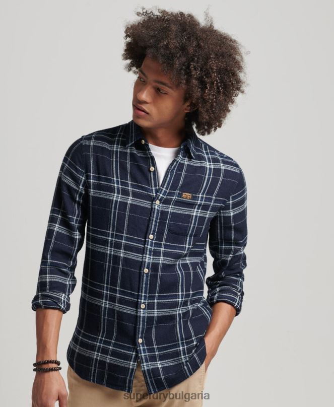Superdry облекло N00H137 тъмно синьо мъже памучна работна риза с дълъг ръкав
