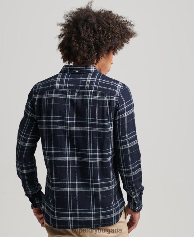Superdry облекло N00H137 тъмно синьо мъже памучна работна риза с дълъг ръкав