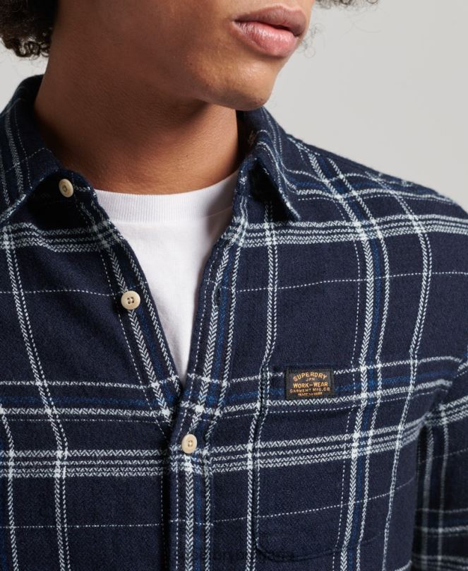 Superdry облекло N00H137 тъмно синьо мъже памучна работна риза с дълъг ръкав
