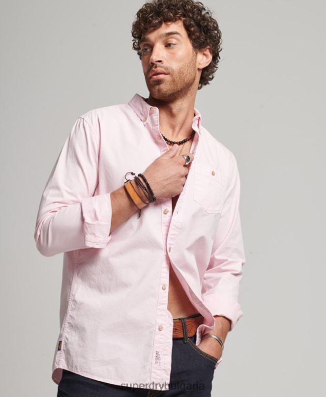 Superdry облекло N00H138 розово мъже търговски магазин - риза с дълъг ръкав