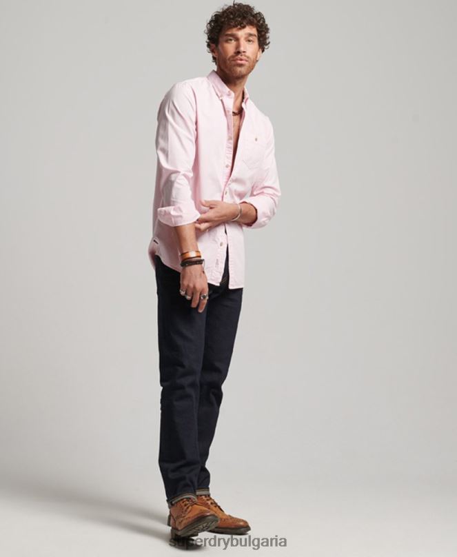Superdry облекло N00H138 розово мъже търговски магазин - риза с дълъг ръкав