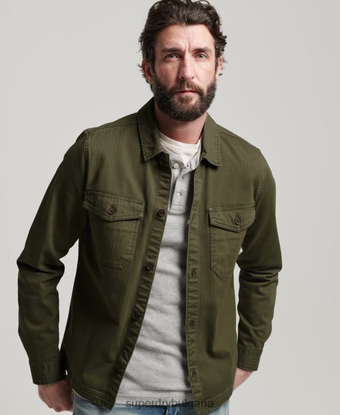 Superdry облекло N00H139 зелено мъже търговски магазин - горна риза с рибена кост