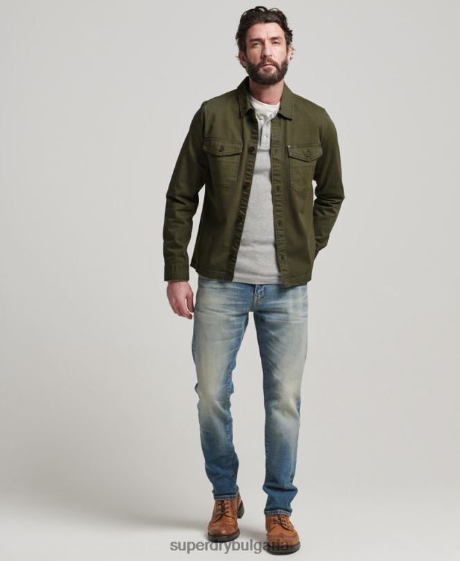 Superdry облекло N00H139 зелено мъже търговски магазин - горна риза с рибена кост