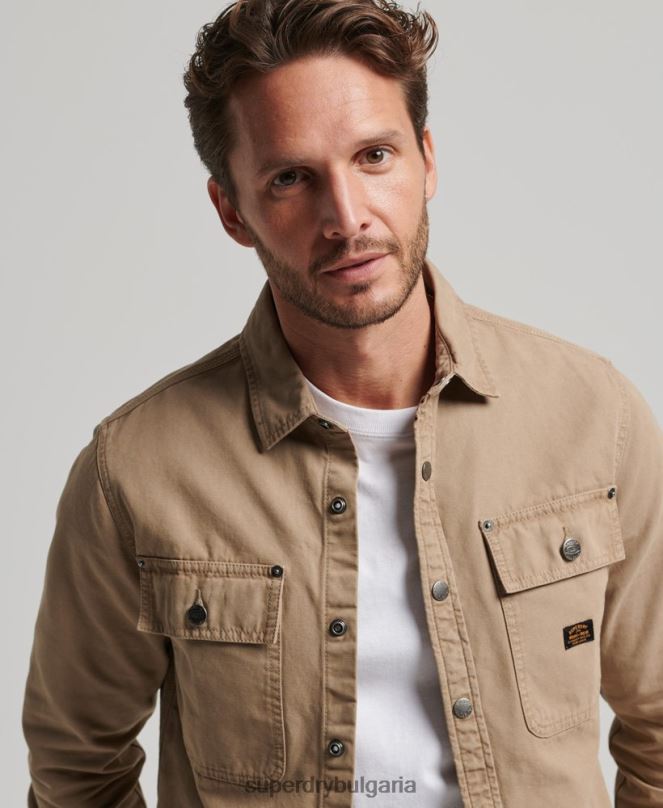 Superdry облекло N00H140 тен мъже платнена горна риза