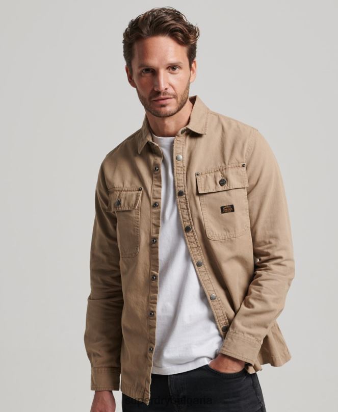 Superdry облекло N00H140 тен мъже платнена горна риза