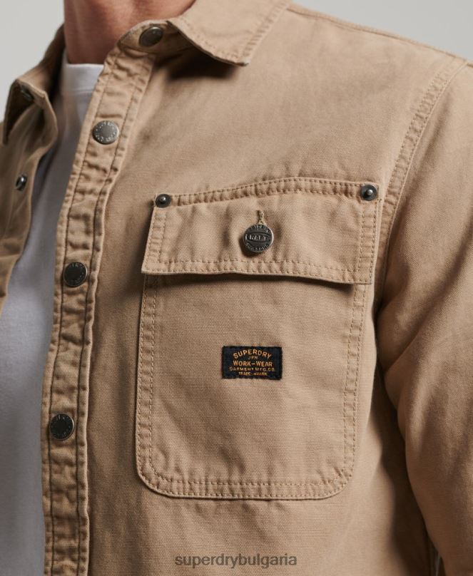 Superdry облекло N00H140 тен мъже платнена горна риза