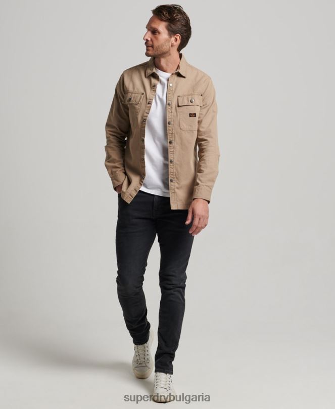 Superdry облекло N00H140 тен мъже платнена горна риза