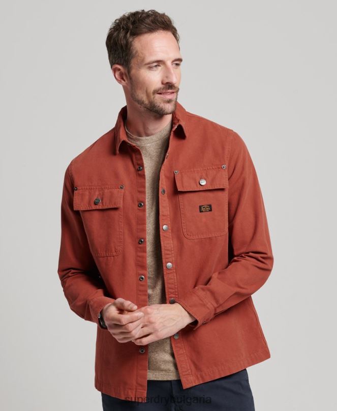 Superdry облекло N00H141 кафяво мъже платнена горна риза