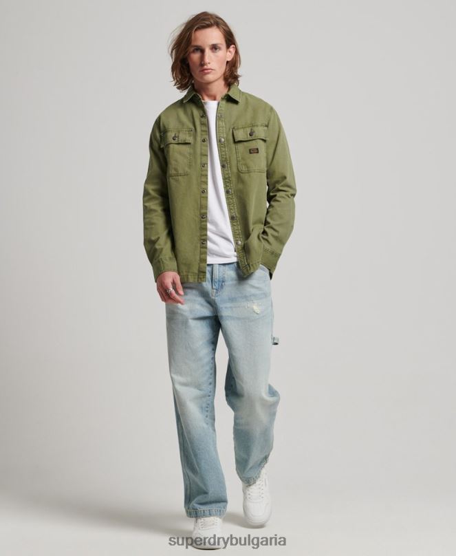 Superdry облекло N00H142 каки мъже платнена горна риза