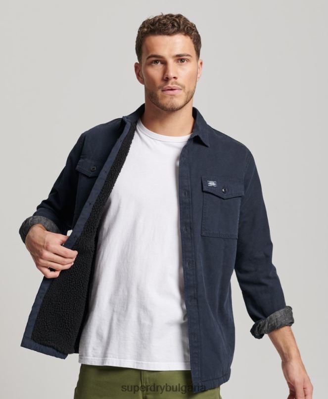 Superdry облекло N00H143 военноморски флот мъже мелничарска тениска с подплата borg