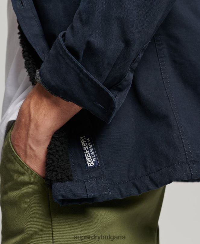 Superdry облекло N00H143 военноморски флот мъже мелничарска тениска с подплата borg
