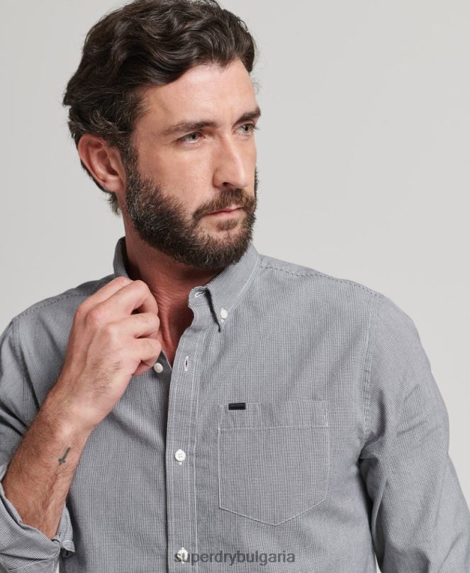 Superdry облекло N00H147 черен мъже памучна риза с микро каре