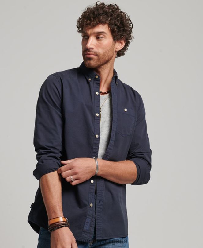 Superdry облекло N00H148 военноморски флот мъже търговски магазин - риза с дълъг ръкав
