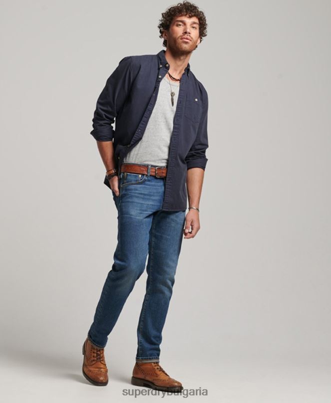 Superdry облекло N00H148 военноморски флот мъже търговски магазин - риза с дълъг ръкав